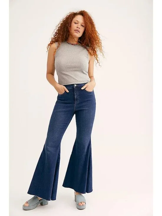 Free People We The Free Blue Crvy Super High Rise Flare Jeans 31 36460 - Picture 2 of 15